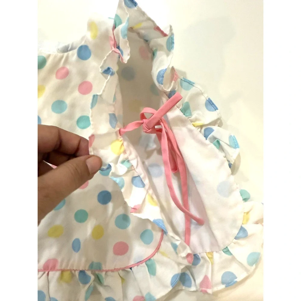 Vintage 80s Cradle Togs Baby Bib‎ White Pastel Polka Dot Ruffle
